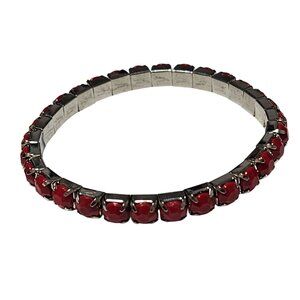 Vintage Elegant Red Stone Silver Tone Tennis Bracelet Retro Fashion Jewelry
